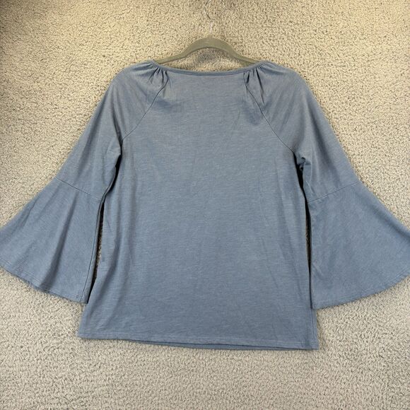 Chicos Embroidered Top Small Boho Beachy Bell Sleeve Keyhole Sequin Shirt Size 0 - Picture 7 of 8